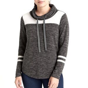 Ultra Flirt Grey Color Block Brushed Hooded Long Sleeve Pullover Top Women M NWT
